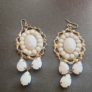 Elegant Gold and White Vintage Dangle Earrings